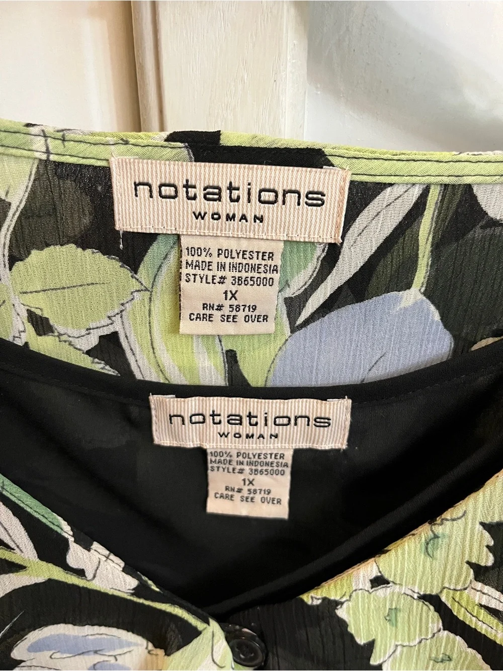 Notations Black Floral Ruffle V-Neck Blouse 1XL